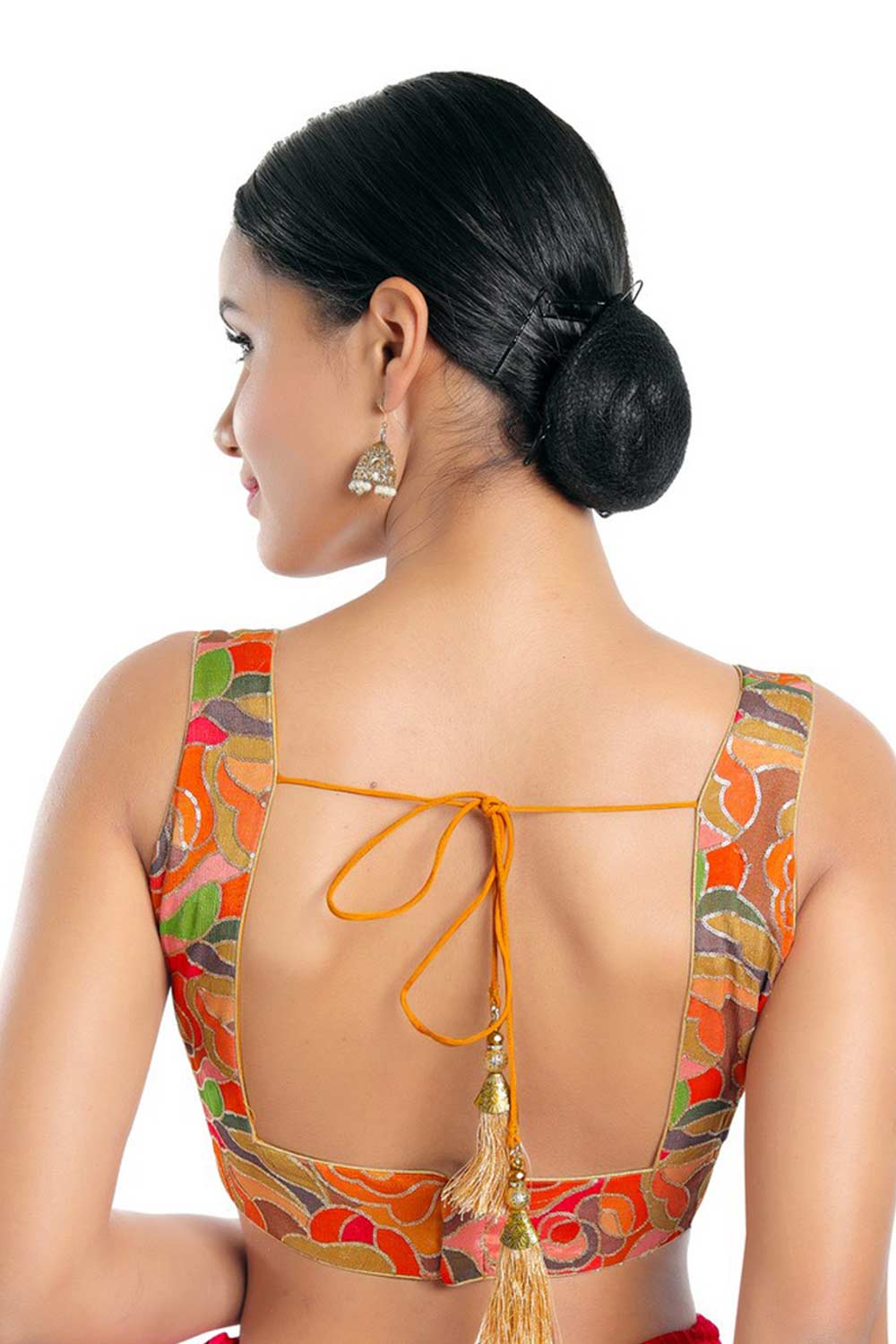 Raina Orange Chiffon Embroidered Sleeveless Blouse