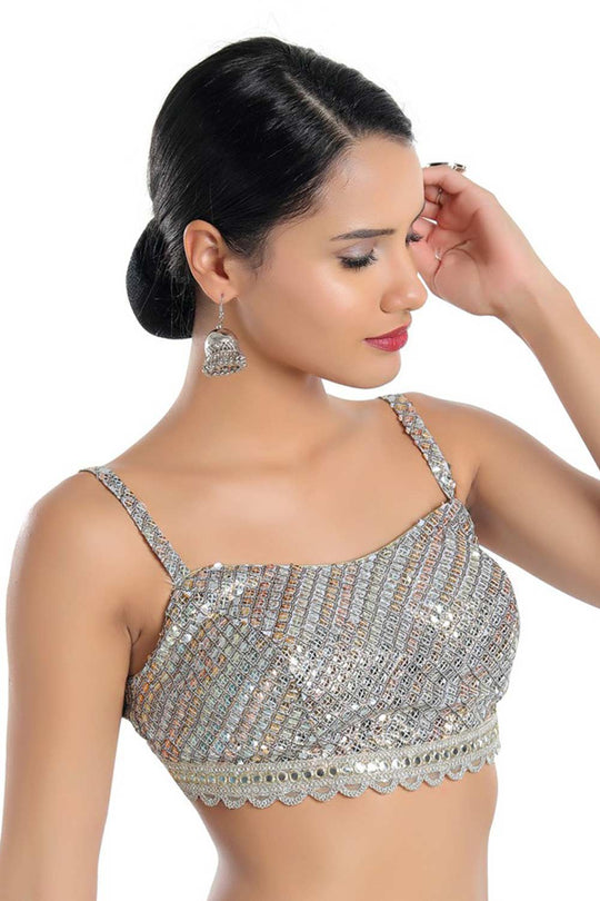 Selena Grey Georgette Sequin Strappy Sleeveless Blouse