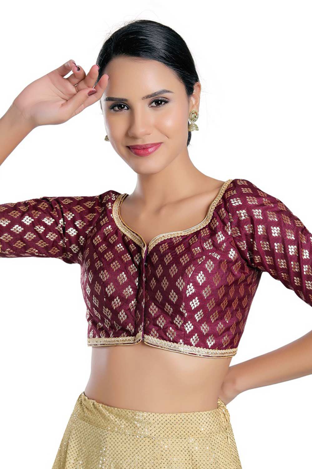 Buy Wine Chanderi Brocade  Woven Blouse Online