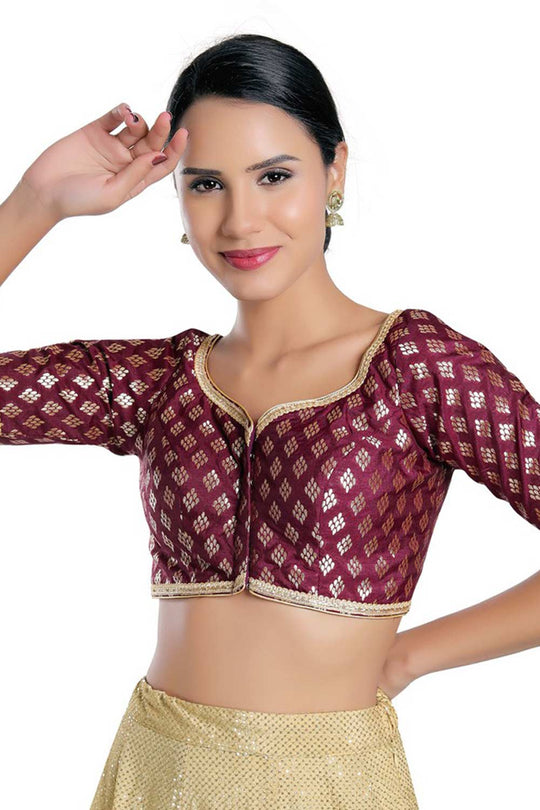 Buy Wine Chanderi Brocade  Woven Blouse Online