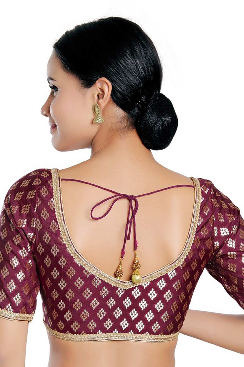 Aria Wine Chanderi Brocade Woven Blouse