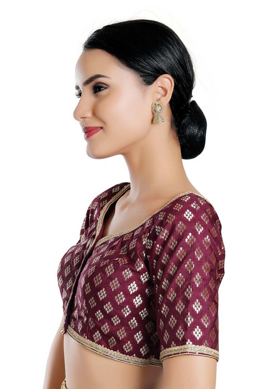 Aria Wine Chanderi Brocade Woven Blouse