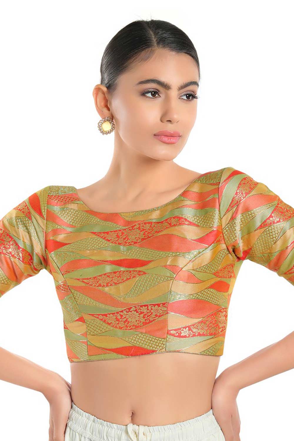 Buy Pista Green Brocade Woven Blouse Online