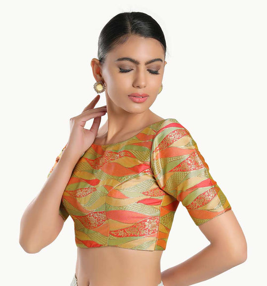 Pista Green Brocade Woven Blouse