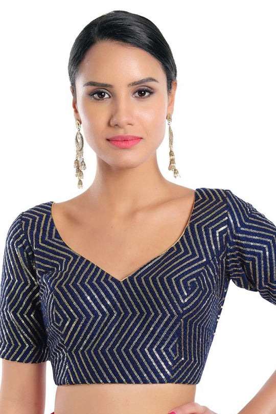 Buy Navy Blue Silk  Sequin Blouse Online