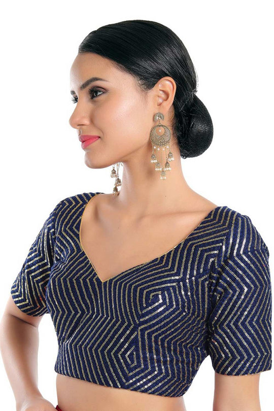 Lena Navy Blue Art Silk Sequin Blouse