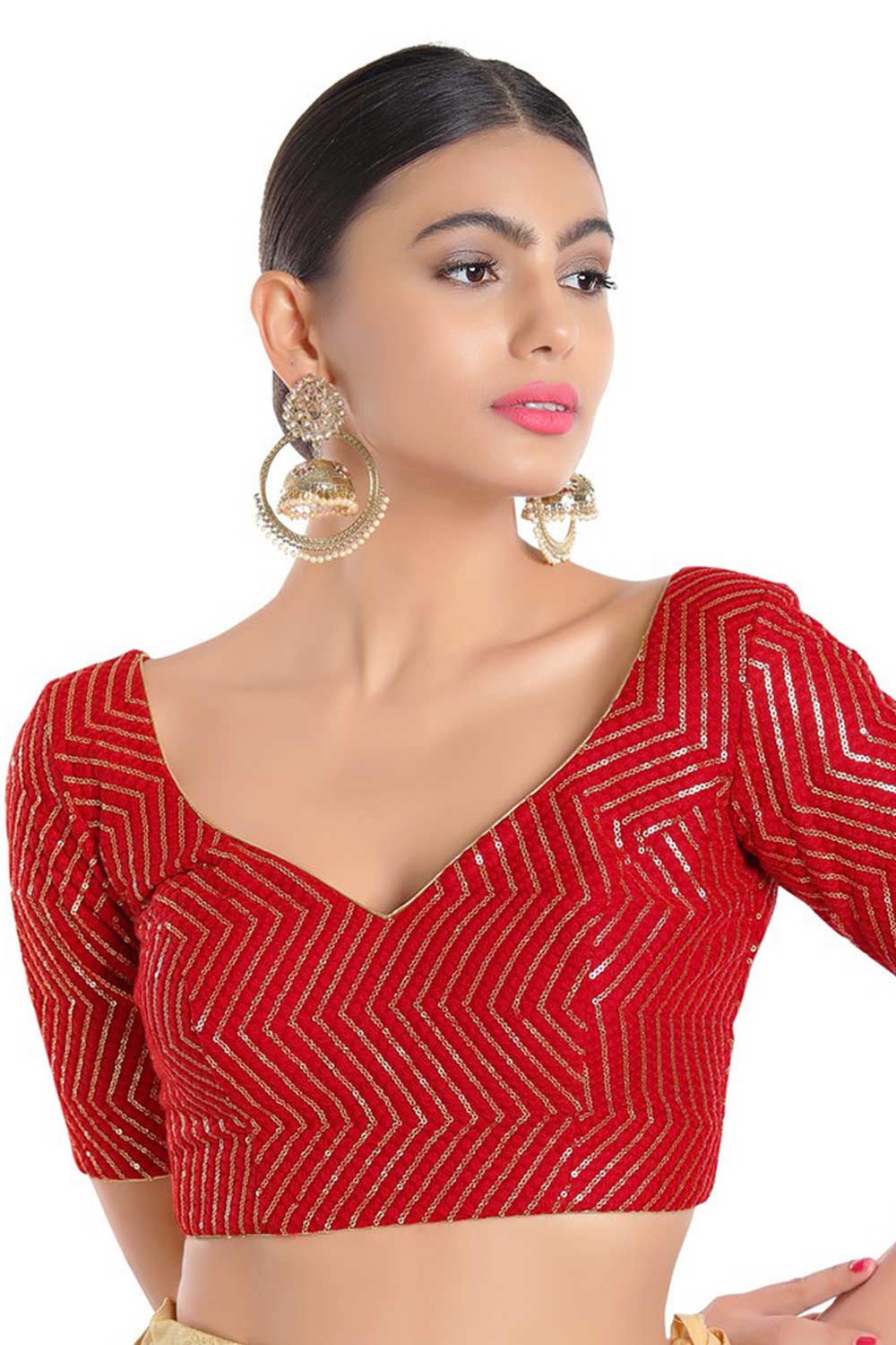 Buy Red Silk  Sequin Blouse Online