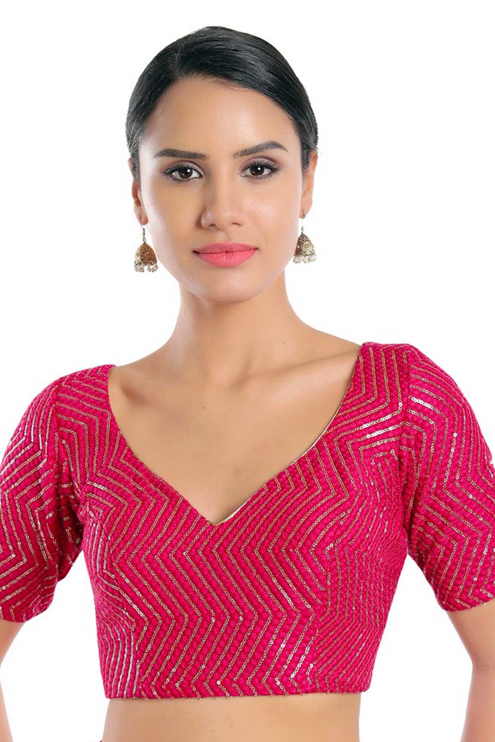 Buy Tomato Pink Silk  Sequin Blouse Online