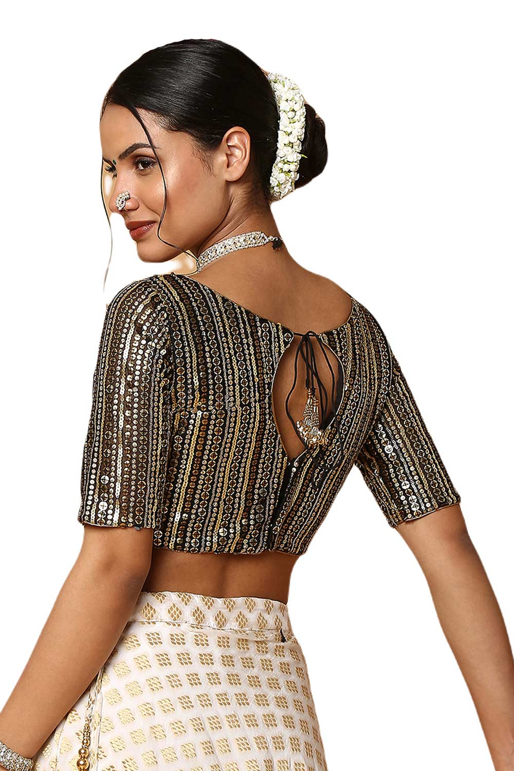 Stila Black Silk Blend Sequins Blouse