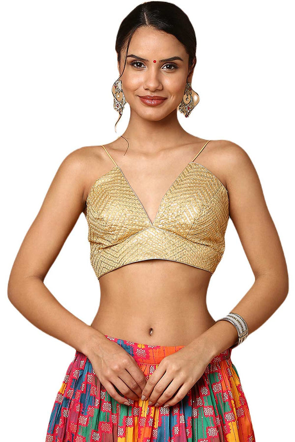 Buy Gold Silk Blend  Sequin Blouse Online