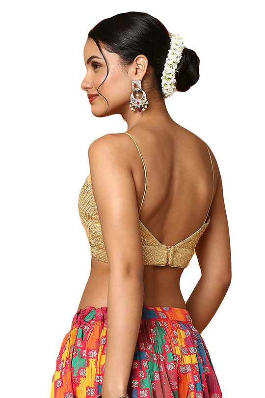 Alia Gold Deep-V Strappy Sleeveless Blouse