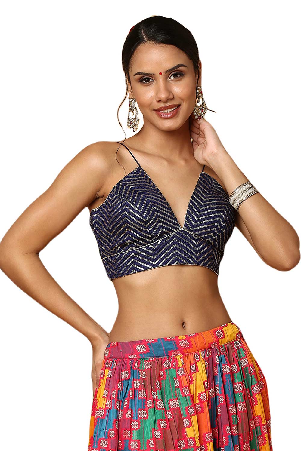 Buy Navy Blue Silk Blend  Sequin Blouse Online