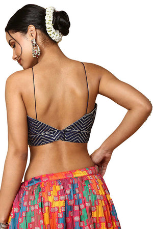 Alia Navy Deep-V Strappy Sleeveless Blouse