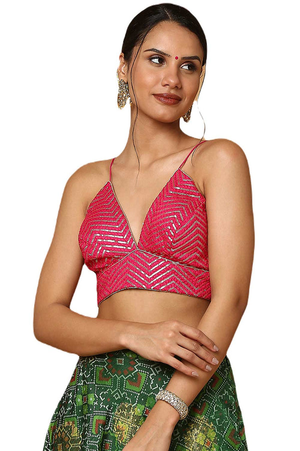 Buy Pink Silk Blend  Sequin Blouse Online