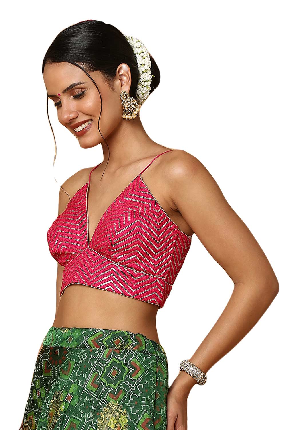 Alia Pink Deep-V Strappy Sleeveless Blouse