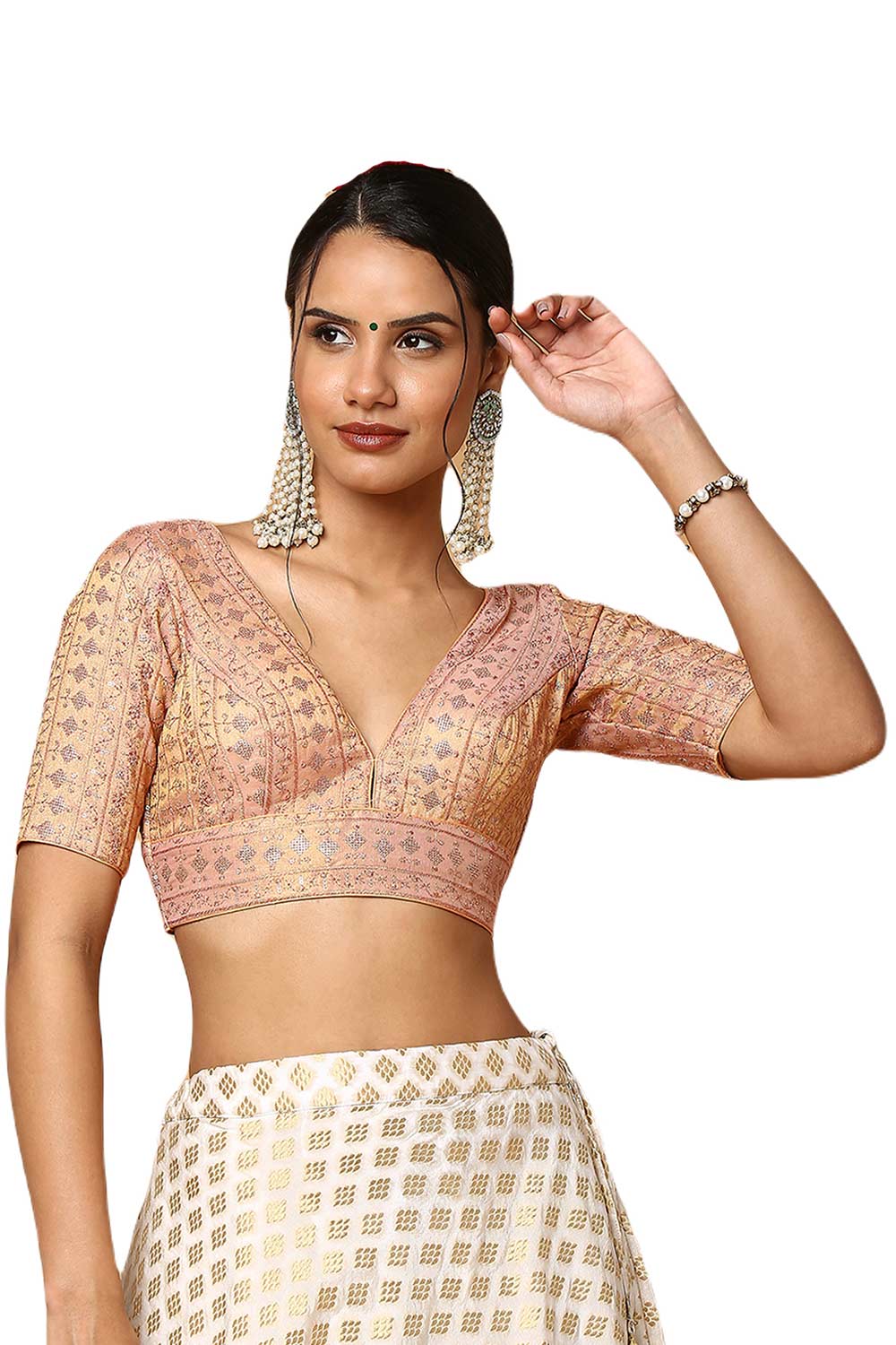 Buy Rose Gold Silk Blend  Embroiderd Blouse Online