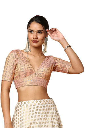 Buy Rose Gold Silk Blend  Embroiderd Blouse Online