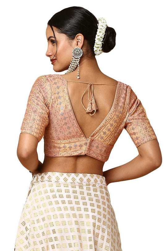 Adina Rose Gold Silk Blend Half Sleeves Blouse