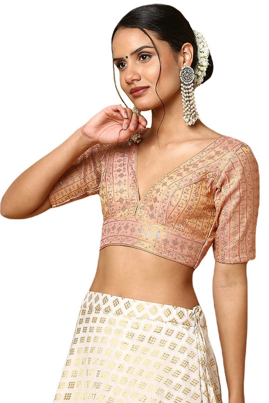 Adina Rose Gold Silk Blend Half Sleeves Blouse