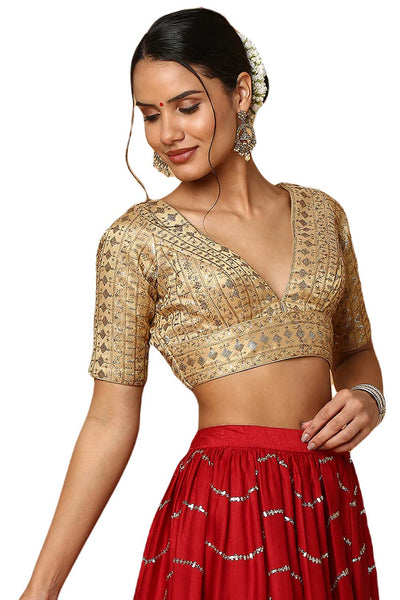 Adina Copper Gold Half Sleeve Embroidered Blouse