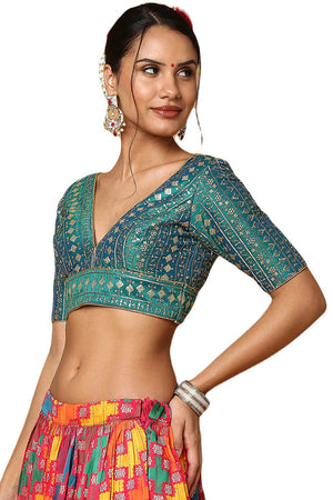 Rama Green Silk Blend Embroidered Blouse