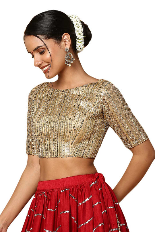 Stila Gold Silk Blend Sequin Blouse