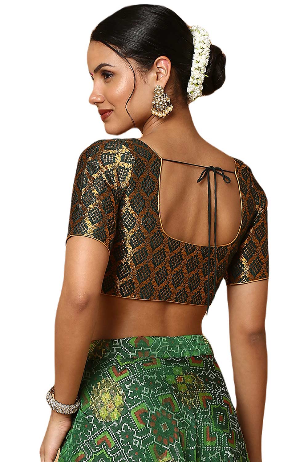 Tanya Bottle Green Silk Blend Woven Blouse