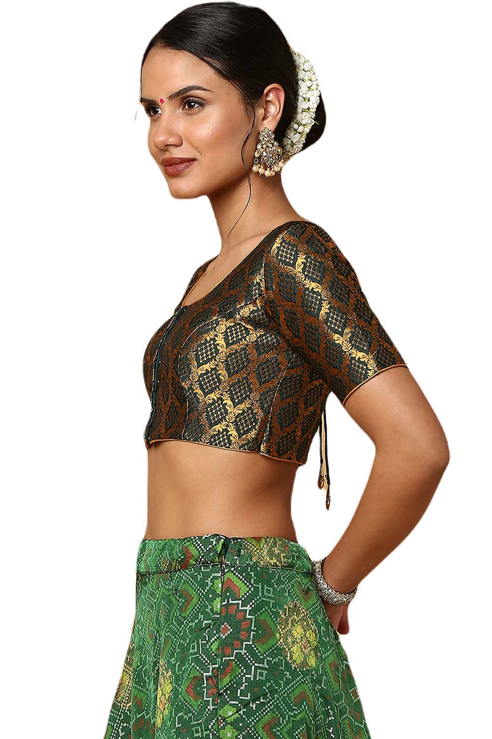 Tanya Bottle Green Silk Blend Woven Blouse