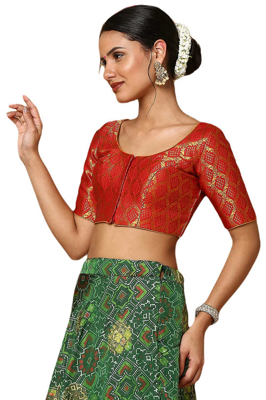 Rekha Red Silk Blend Woven Blouse