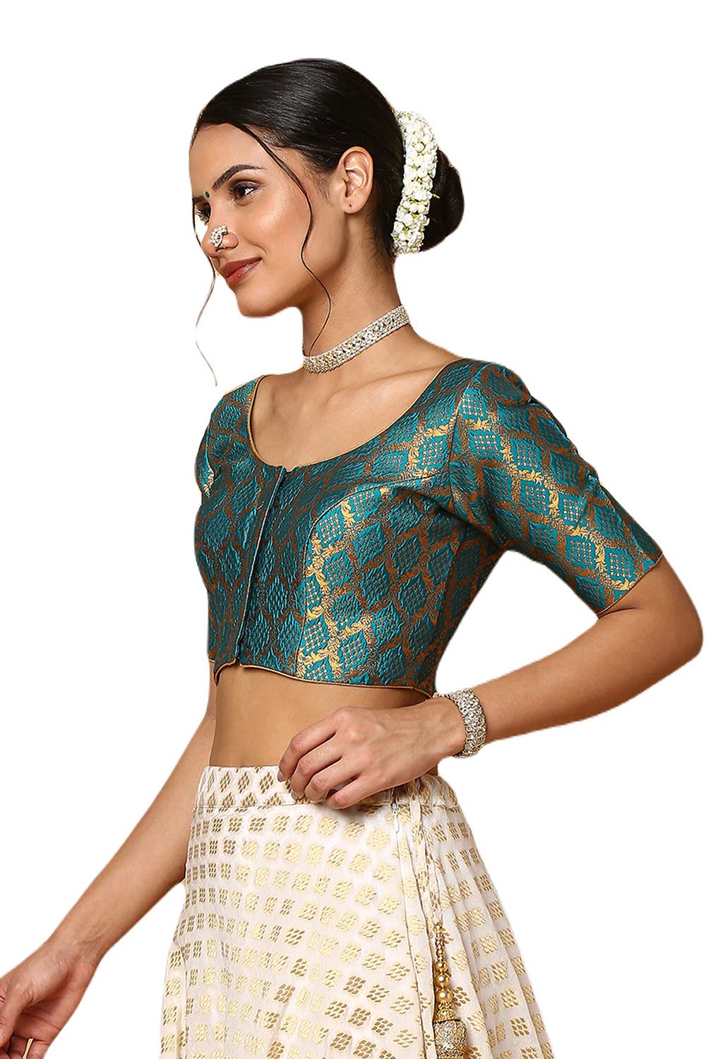 Rama Green Silk Blend Woven Blouse