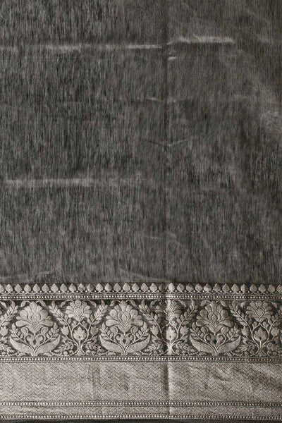 Buy Black Zari Woven Linen Blend One Minute Saree Online - Front