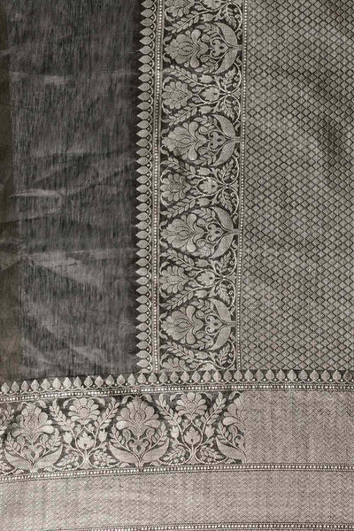 Buy Black Zari Woven Linen Blend One Minute Saree Online - Side