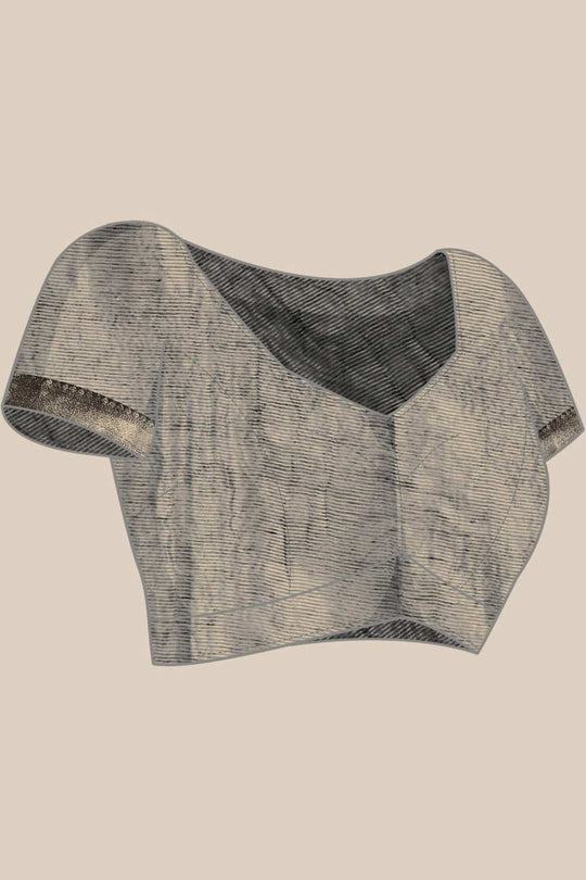 Buy Black Zari Woven Linen Blend One Minute Saree Online - Zoom In