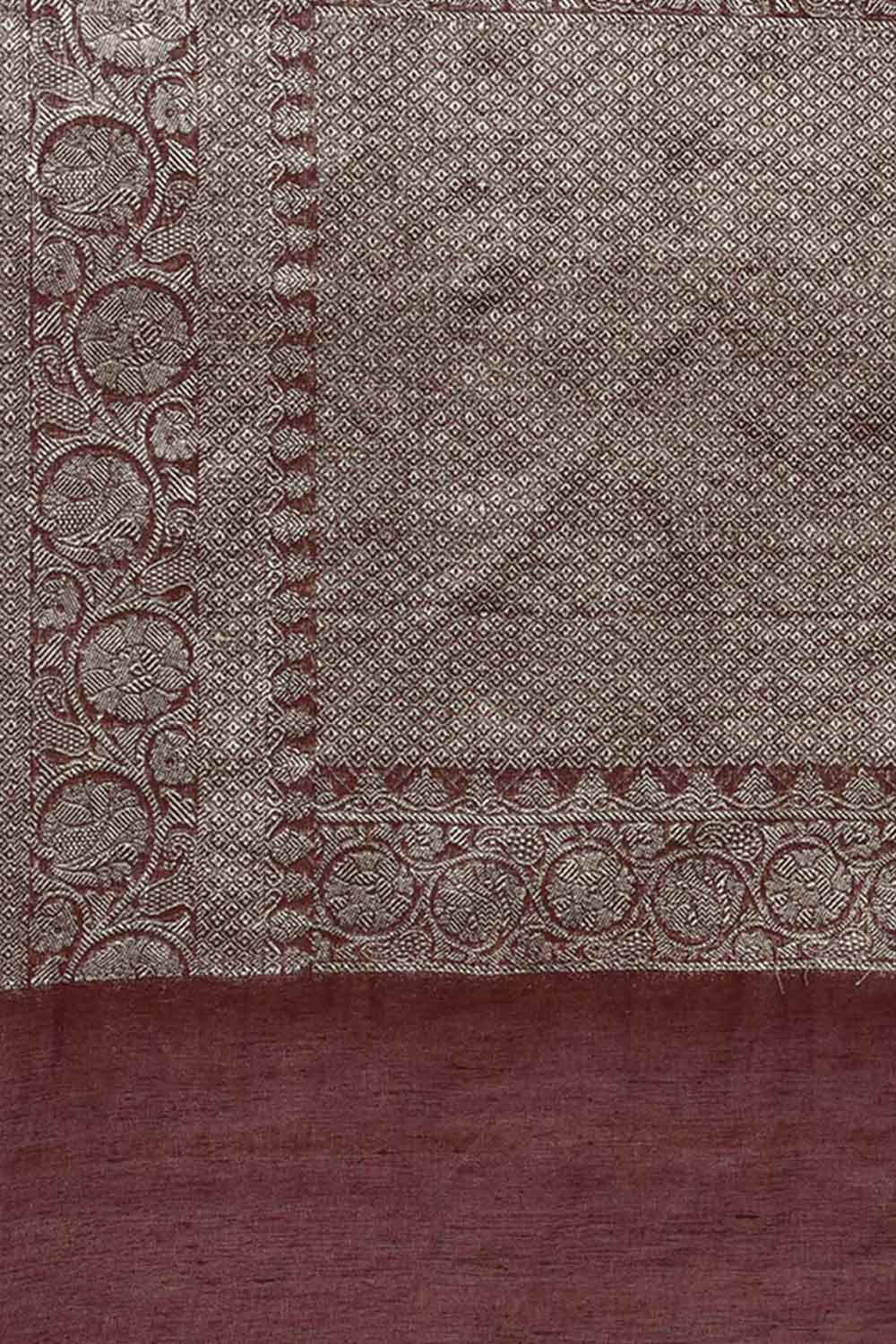 Buy Brown Zari Woven Pure Linen One Minute Saree Online - Side