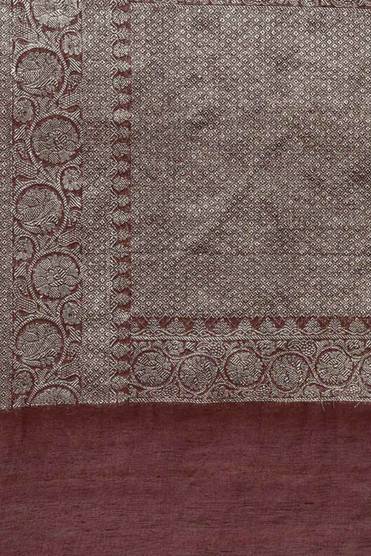 Buy Brown Zari Woven Pure Linen One Minute Saree Online - Side