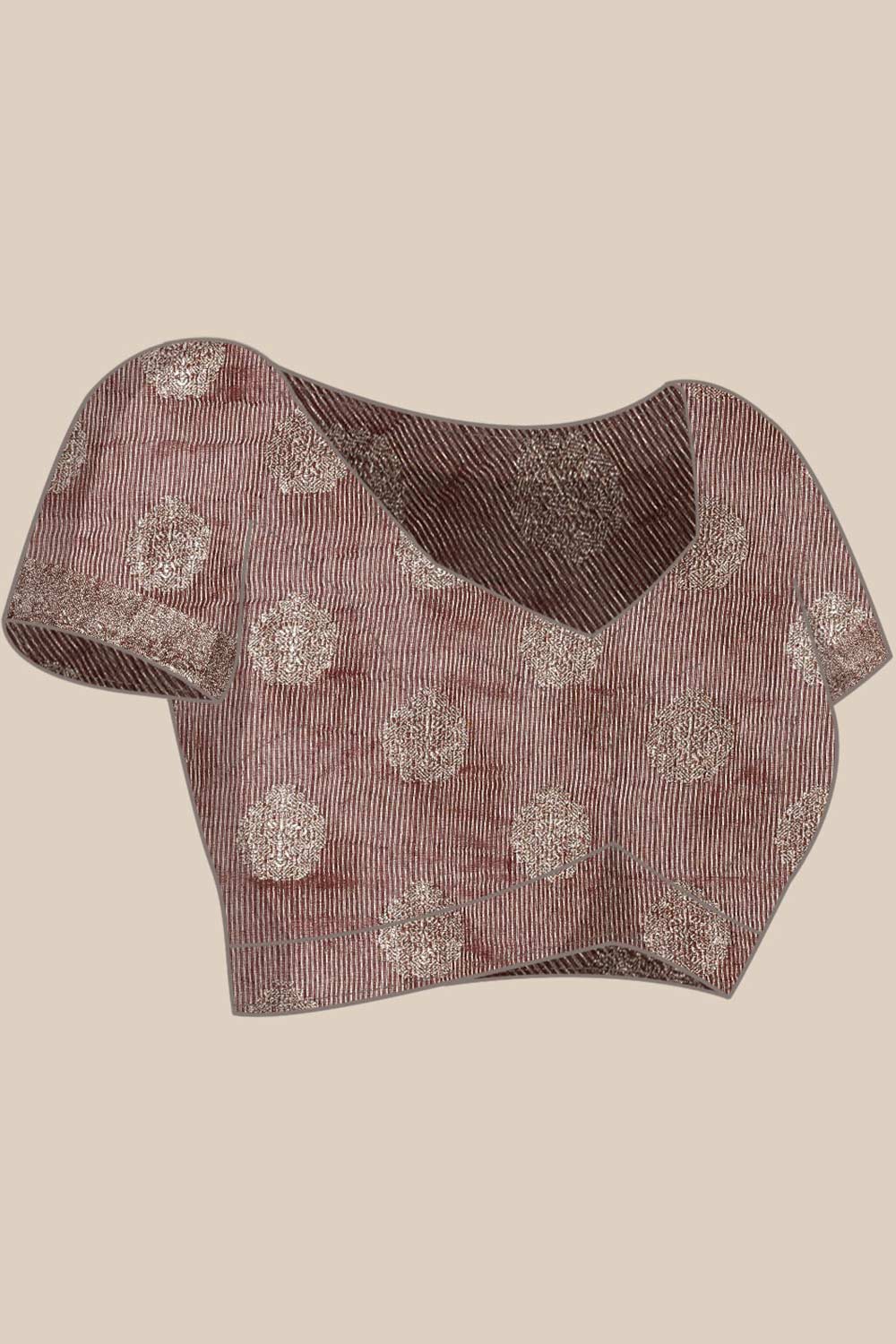 Buy Brown Zari Woven Pure Linen One Minute Saree Online - Zoom In