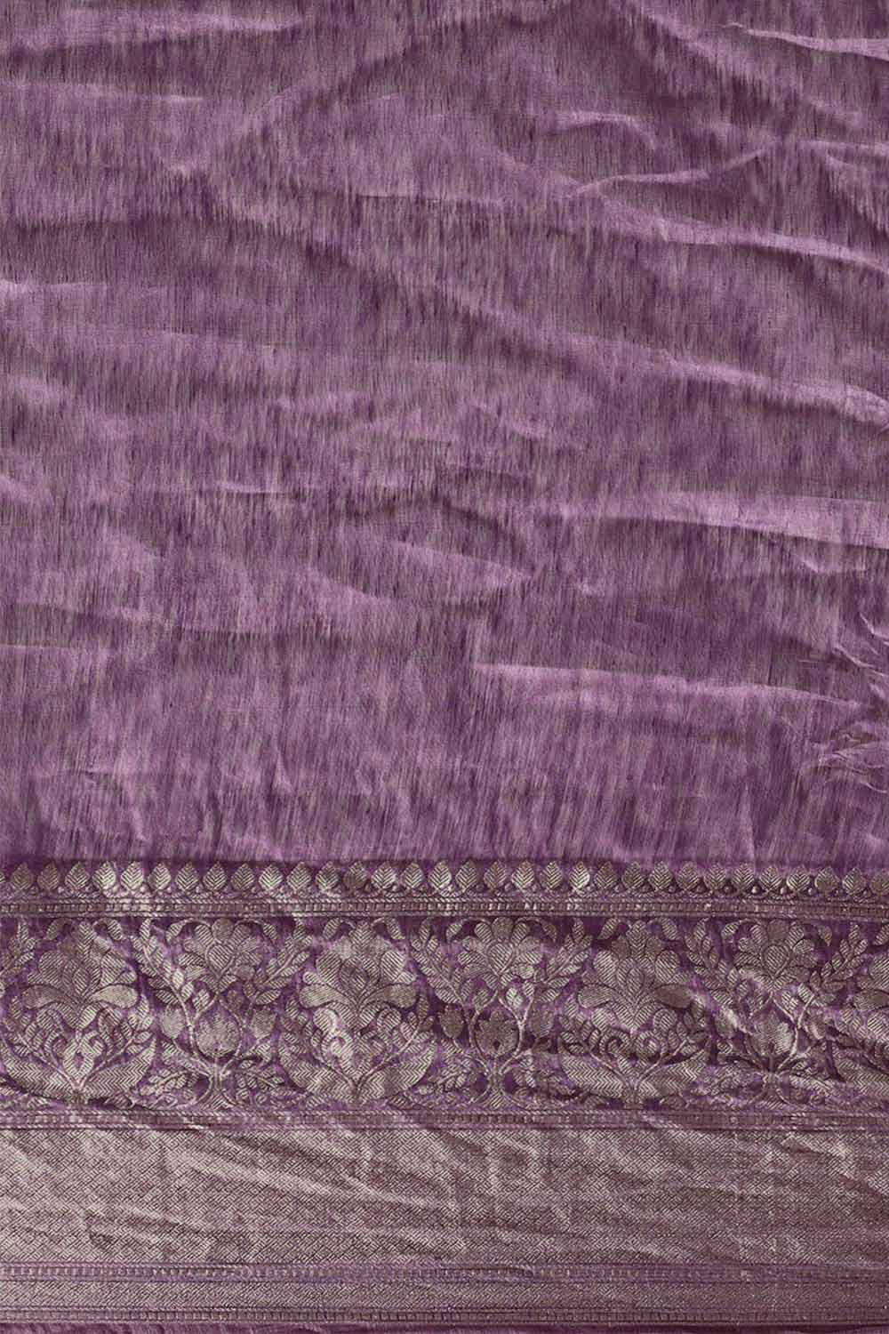 Buy Purple Zari Woven Linen Blend One Minute Saree Online - Front
