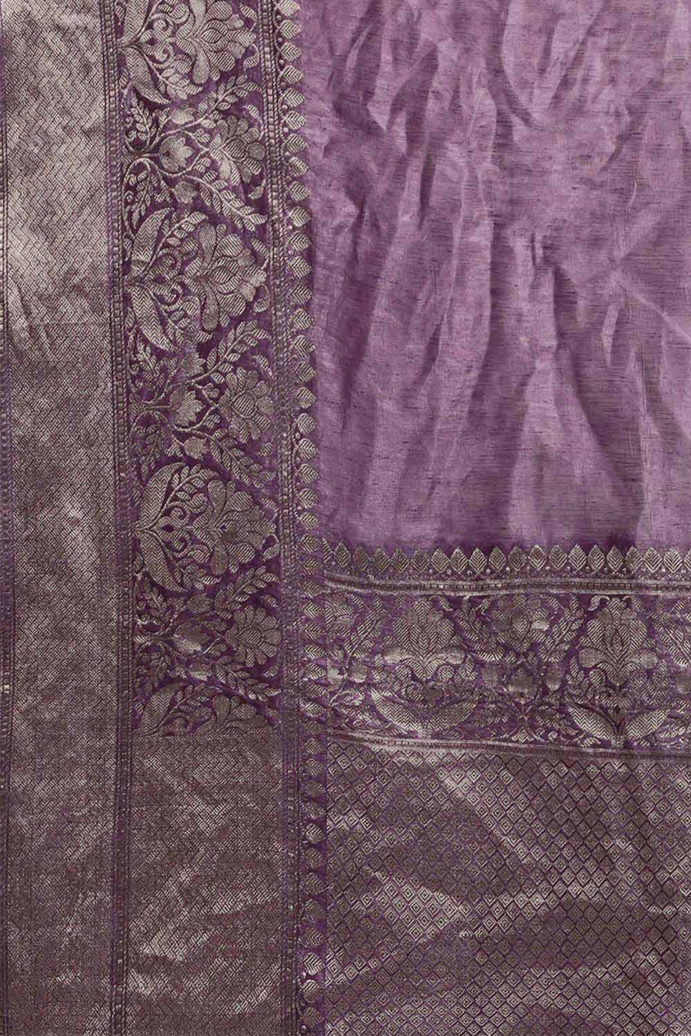 Buy Purple Zari Woven Linen Blend One Minute Saree Online - Side