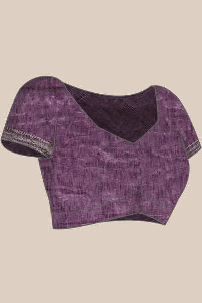 Buy Purple Zari Woven Linen Blend One Minute Saree Online - Zoom In