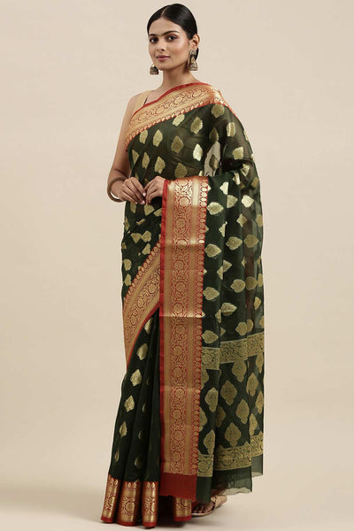 Buy Green Zari Woven Art Silk One Minute Saree Online