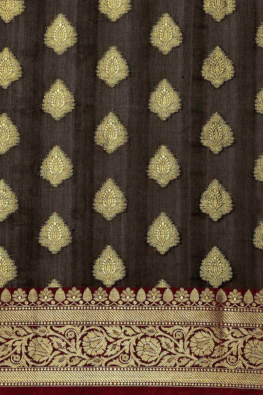 Buy Black Zari Woven Art Silk One Minute Saree Online - Front