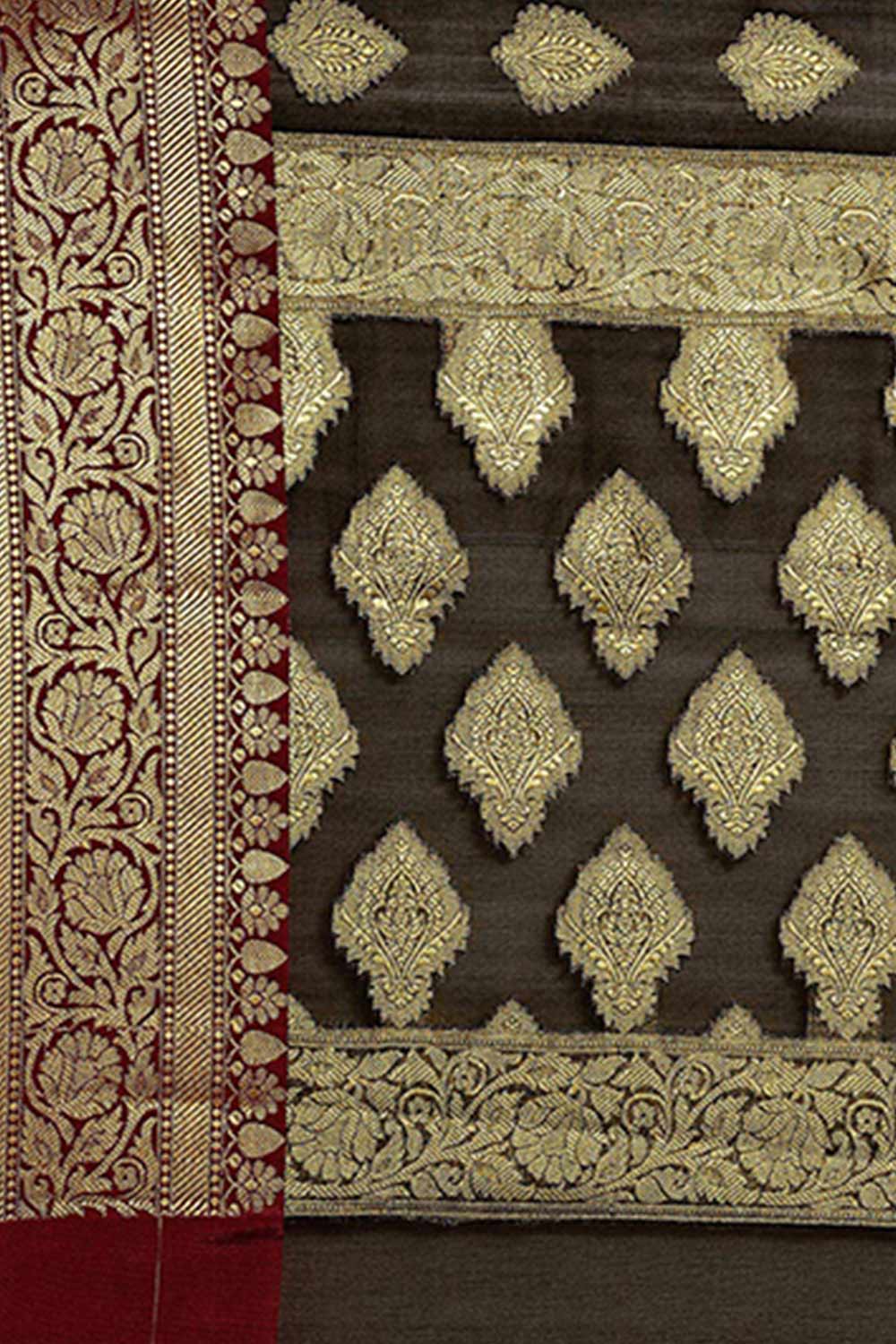 Buy Black Zari Woven Art Silk One Minute Saree Online - Side