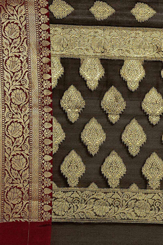 Buy Black Zari Woven Art Silk One Minute Saree Online - Side