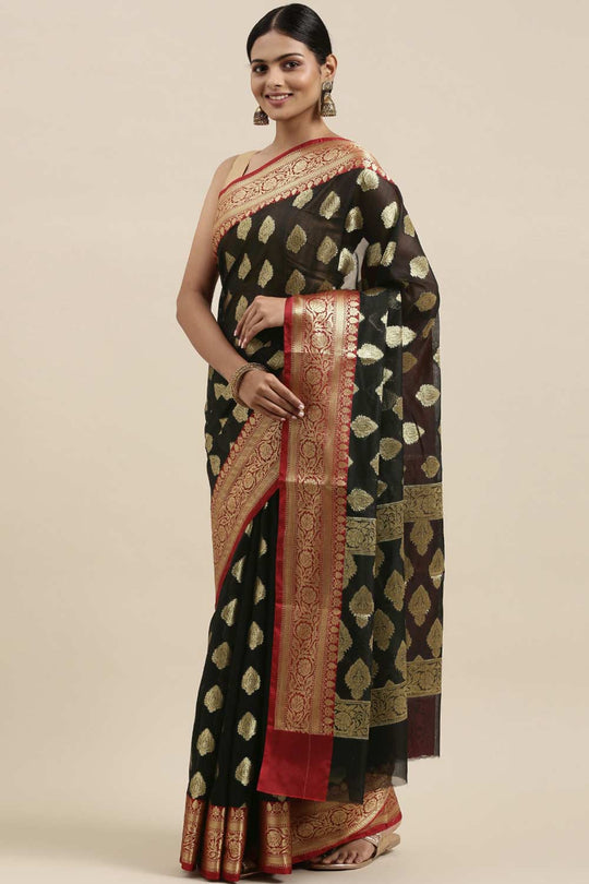 Buy Black Zari Woven Art Silk One Minute Saree Online