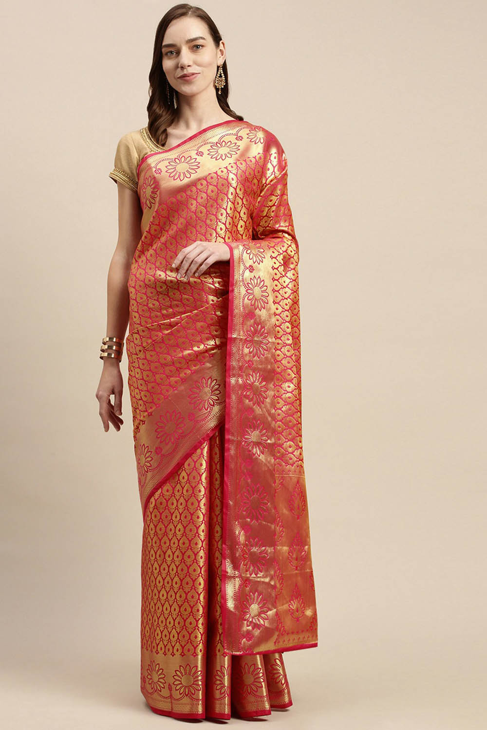 Buy Pink Woven Art Silk One Minute Saree