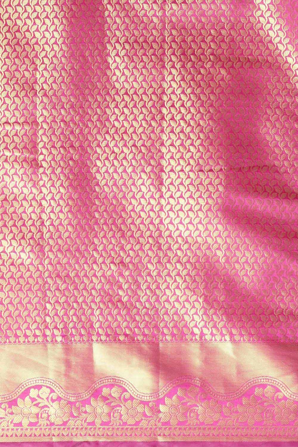 Buy Pink Zari Woven Silk Blend One Minute Saree Online - Front