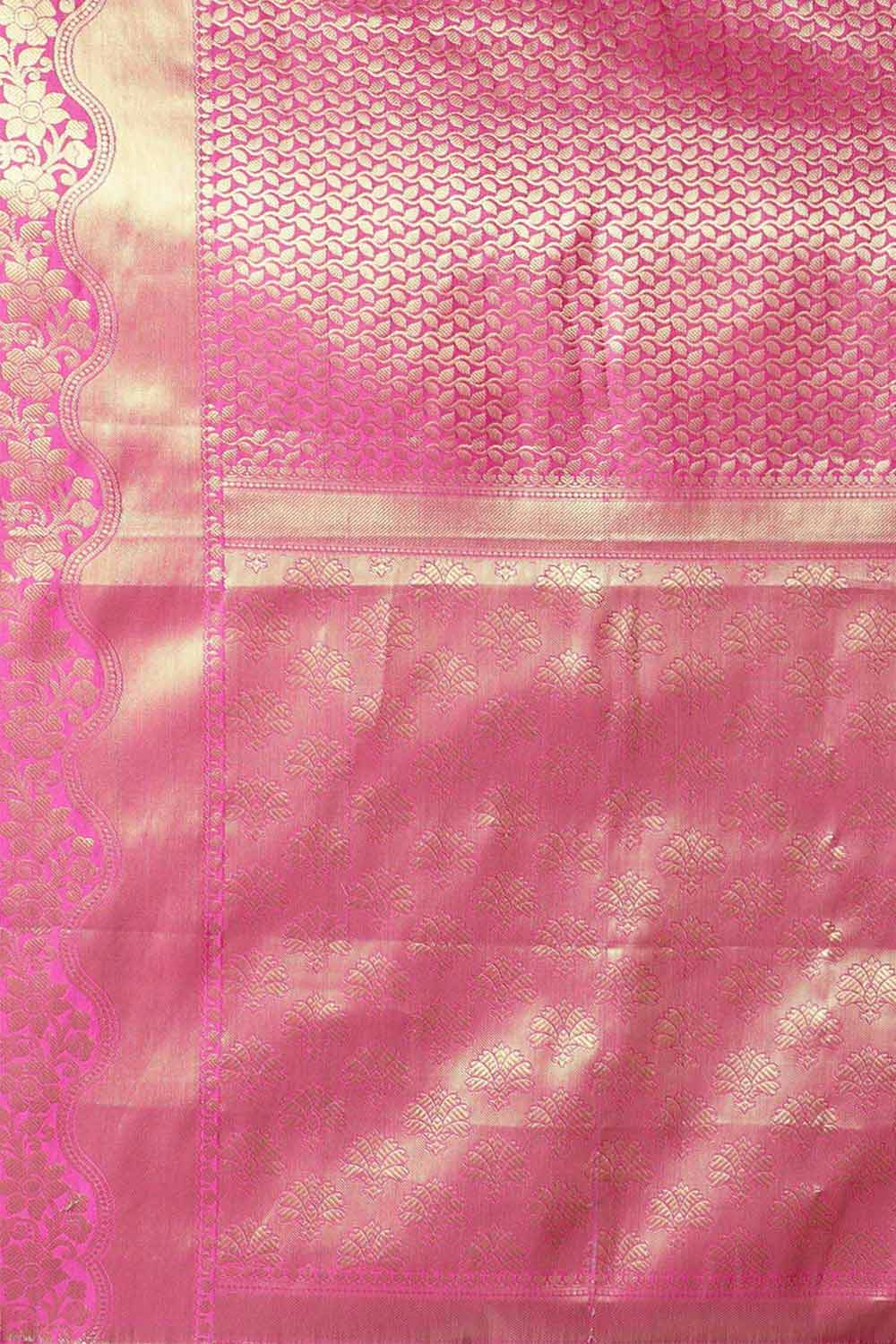 Buy Pink Zari Woven Silk Blend One Minute Saree Online - Side