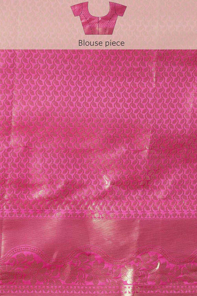 Buy Pink Zari Woven Silk Blend One Minute Saree Online - Zoom Out