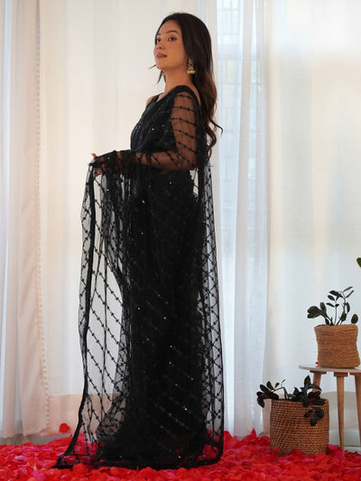 Alina Black Net Party Wear Embellished Saree