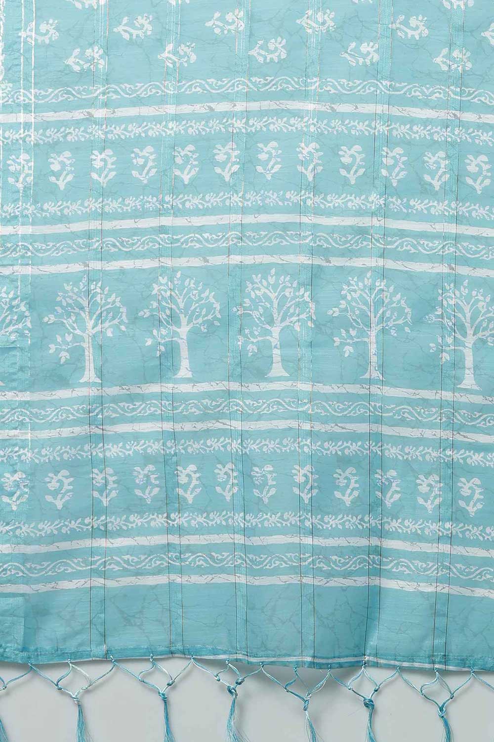 Valerie Turquoise Soft Silk Bagh Block Print One Minute Saree